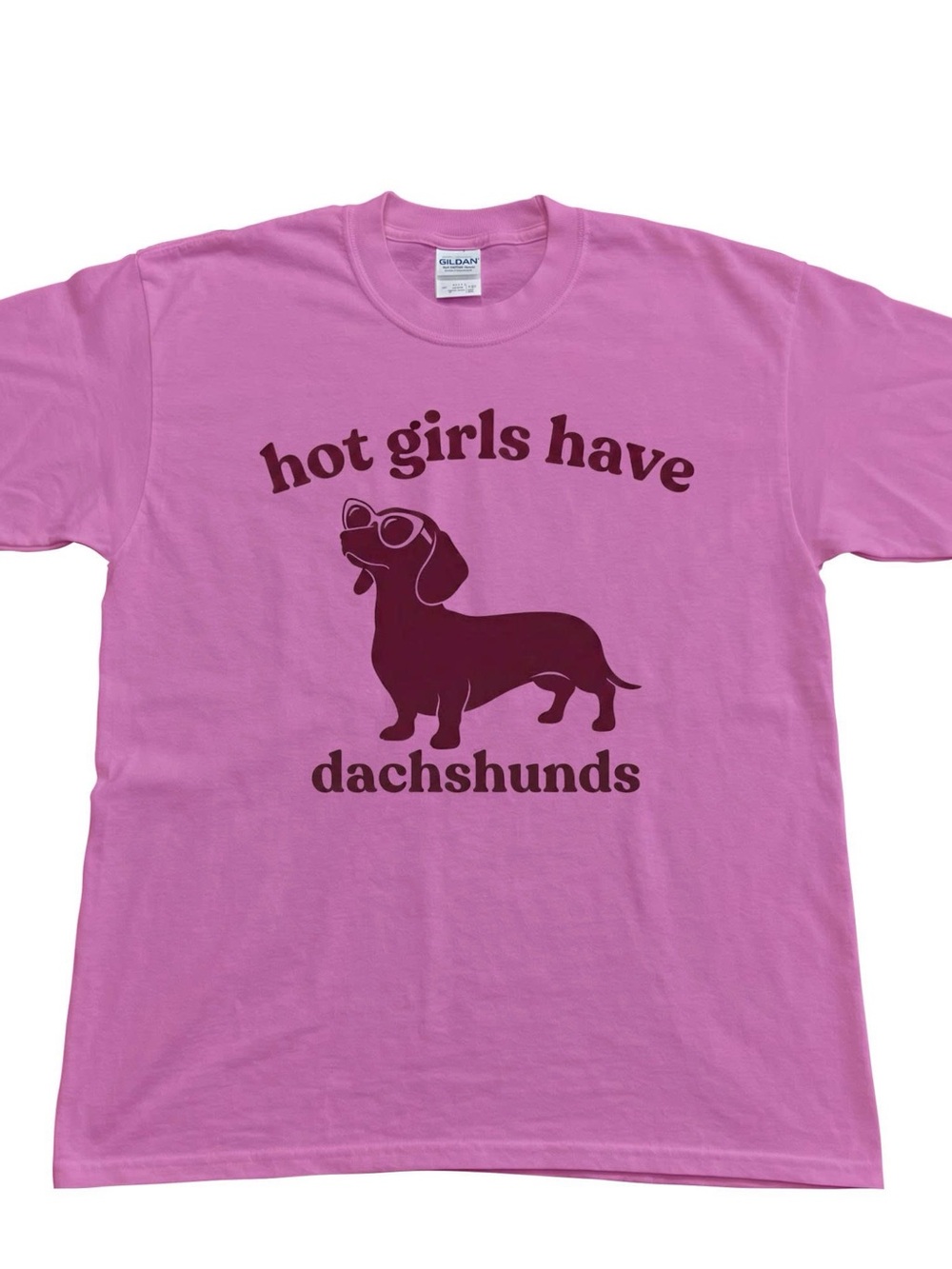 Gildan Pink Tee with Dachshund Graphic